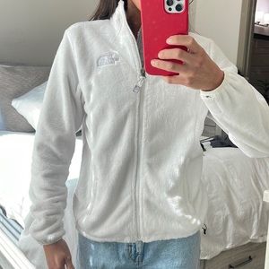 White Fuzzy North Face Jacket Zip Up